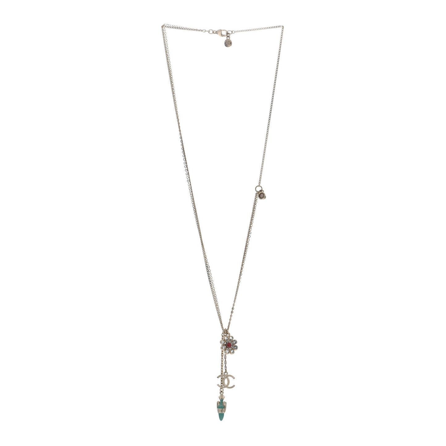 Pearl Bead CC Flower Necklace Silver Multicolor