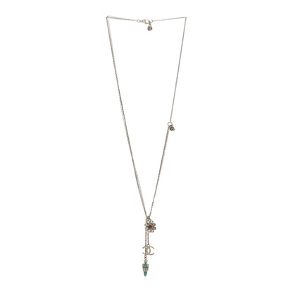 Chanel Pearl Bead CC Flower Necklace Silver Multicolor 3 of 4