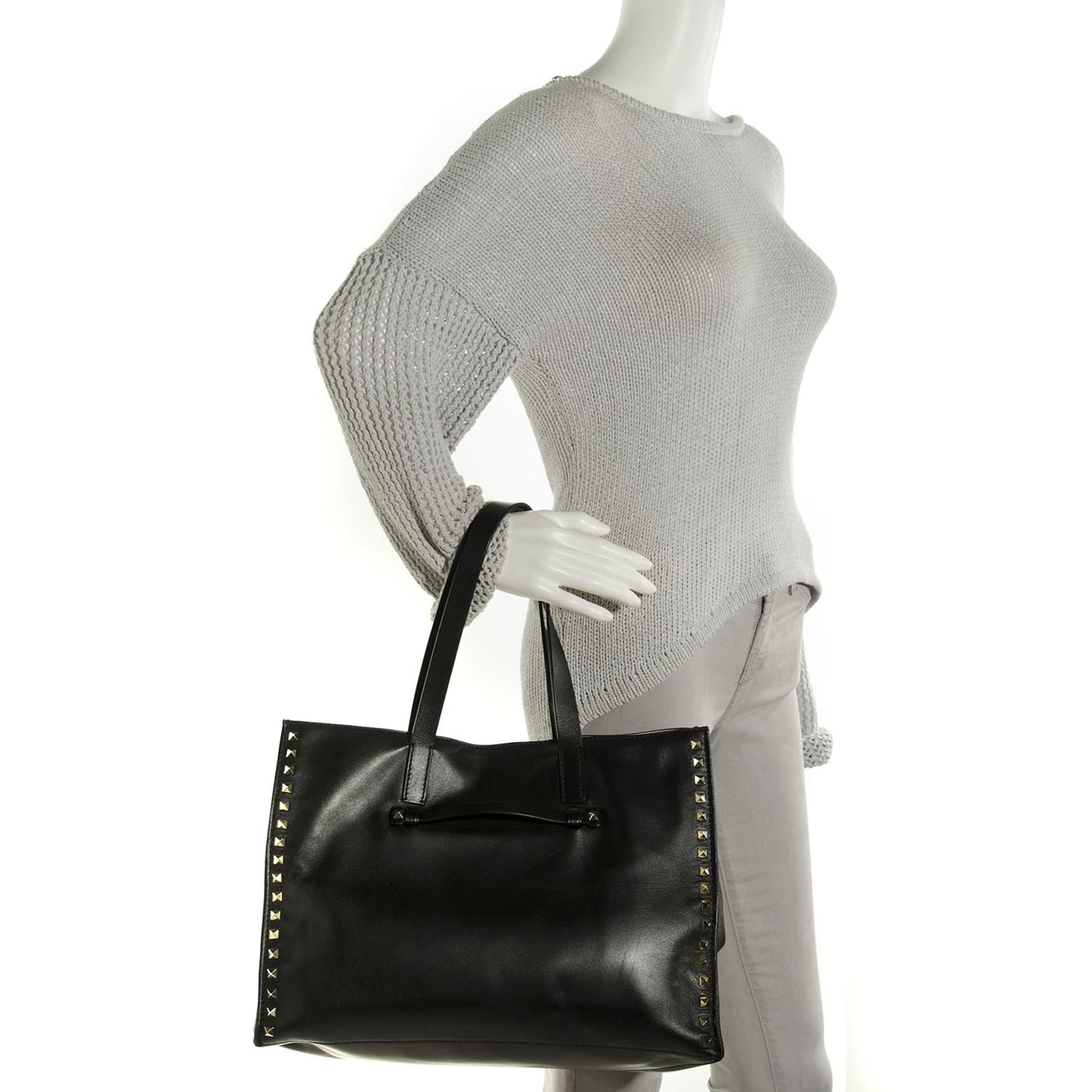 Nappa Medium Rockstud Soft Tote Black