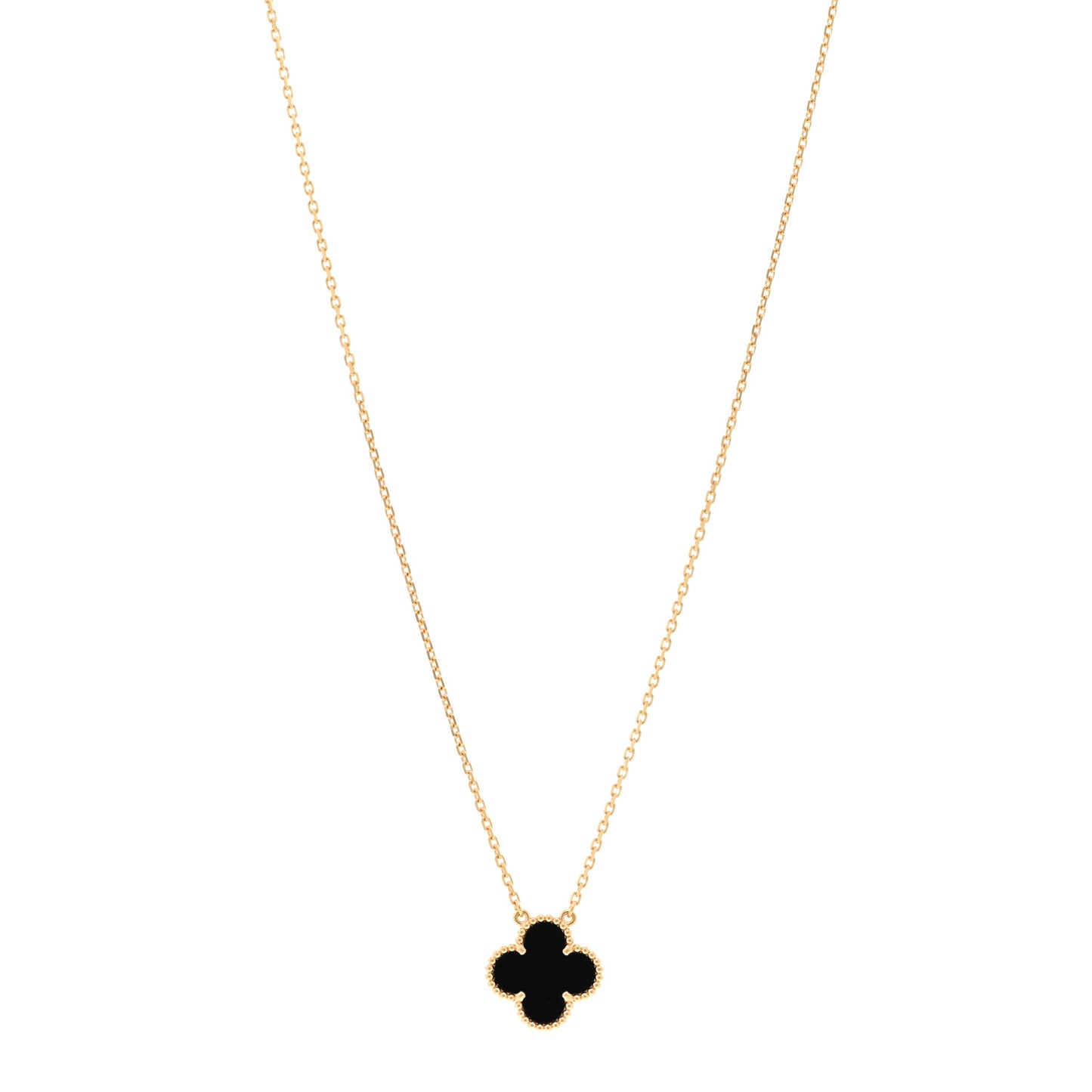 18K Yellow Gold Black Onyx Vintage Alhambra Pendant Necklace