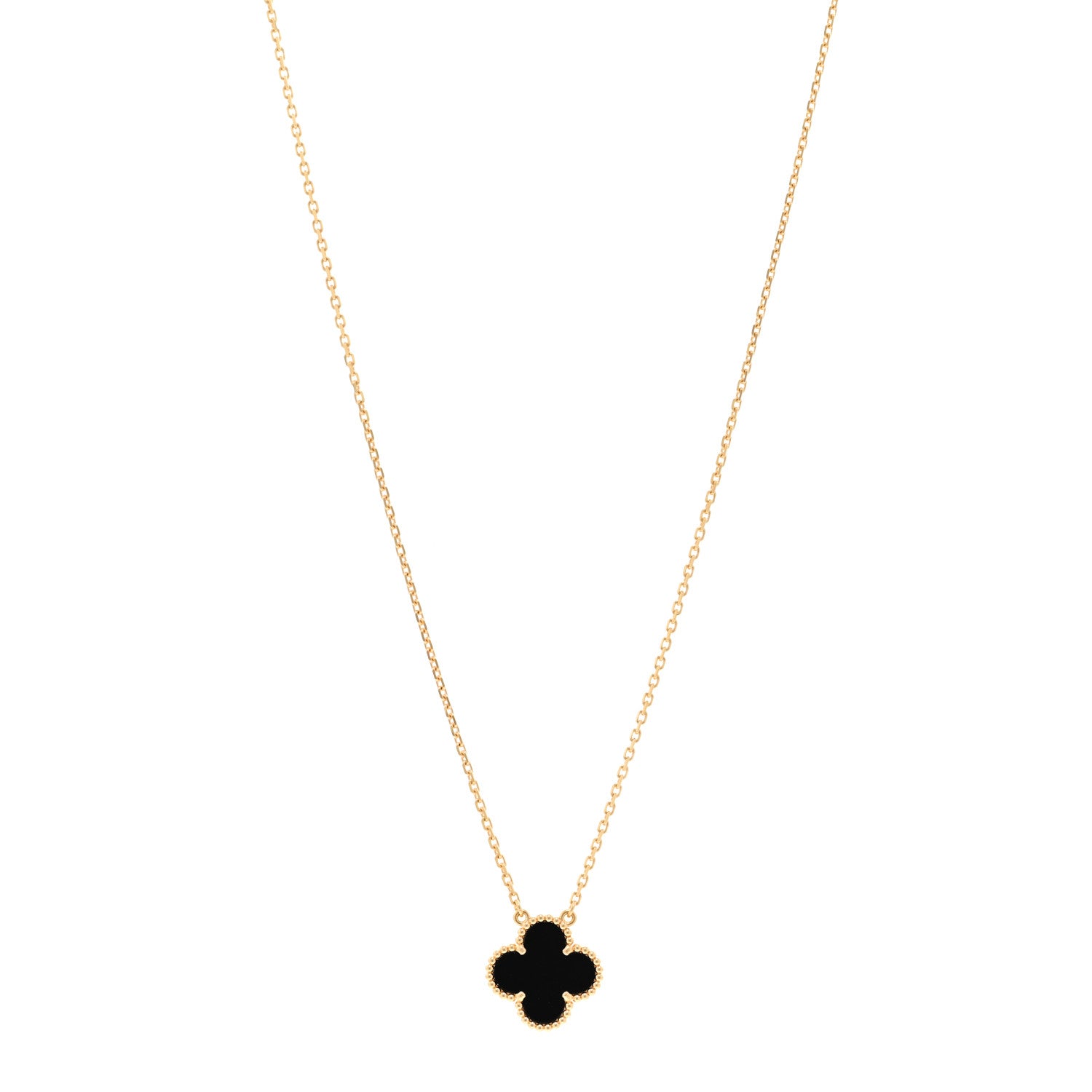 Van Cleef & Arpels 18K Yellow Gold Black Onyx Vintage Alhambra Pendant Necklace 1 of 5