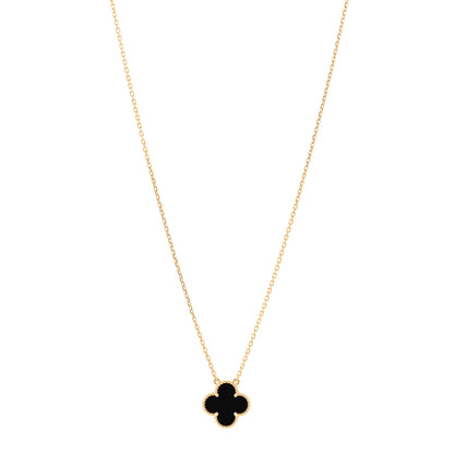Van Cleef & Arpels 18K Yellow Gold Black Onyx Vintage Alhambra Pendant Necklace 1 of 5