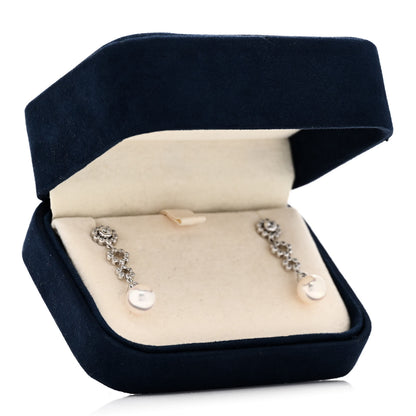 Mikimoto 18K White Gold Diamond Akoya Pearl 7.5mm Deco Drop Earrings 5 of 5