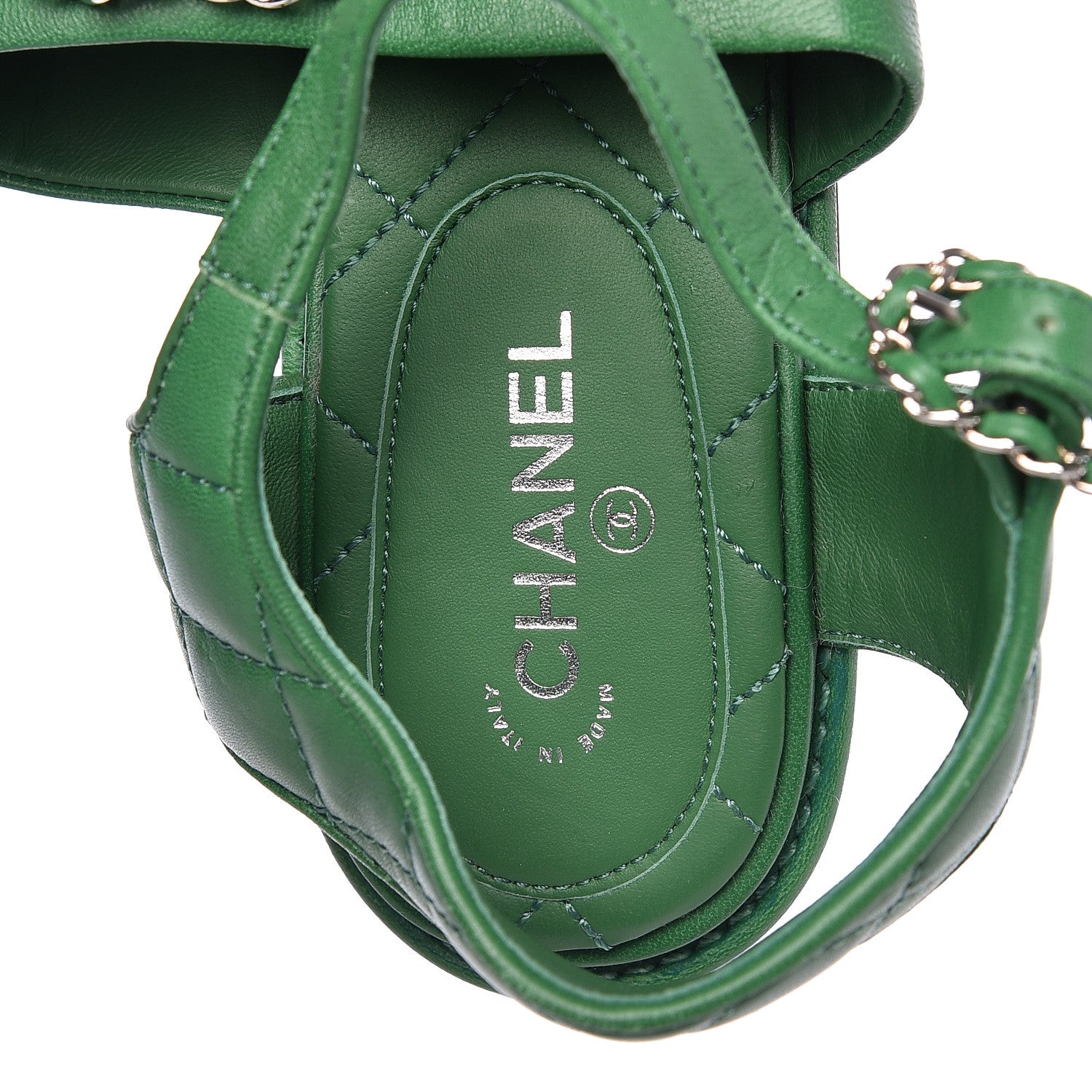 Chanel Lambskin Quilted Chain CC Sandals 37 Green 6 of 10