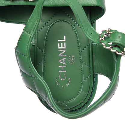 Chanel Lambskin Quilted Chain CC Sandals 37 Green 6 of 10