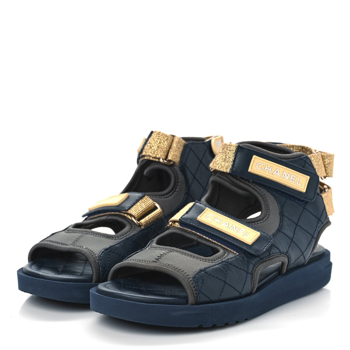 Goatskin Fabric TPU Gladiator Sandals 37 Navy Dark Grey Yellow