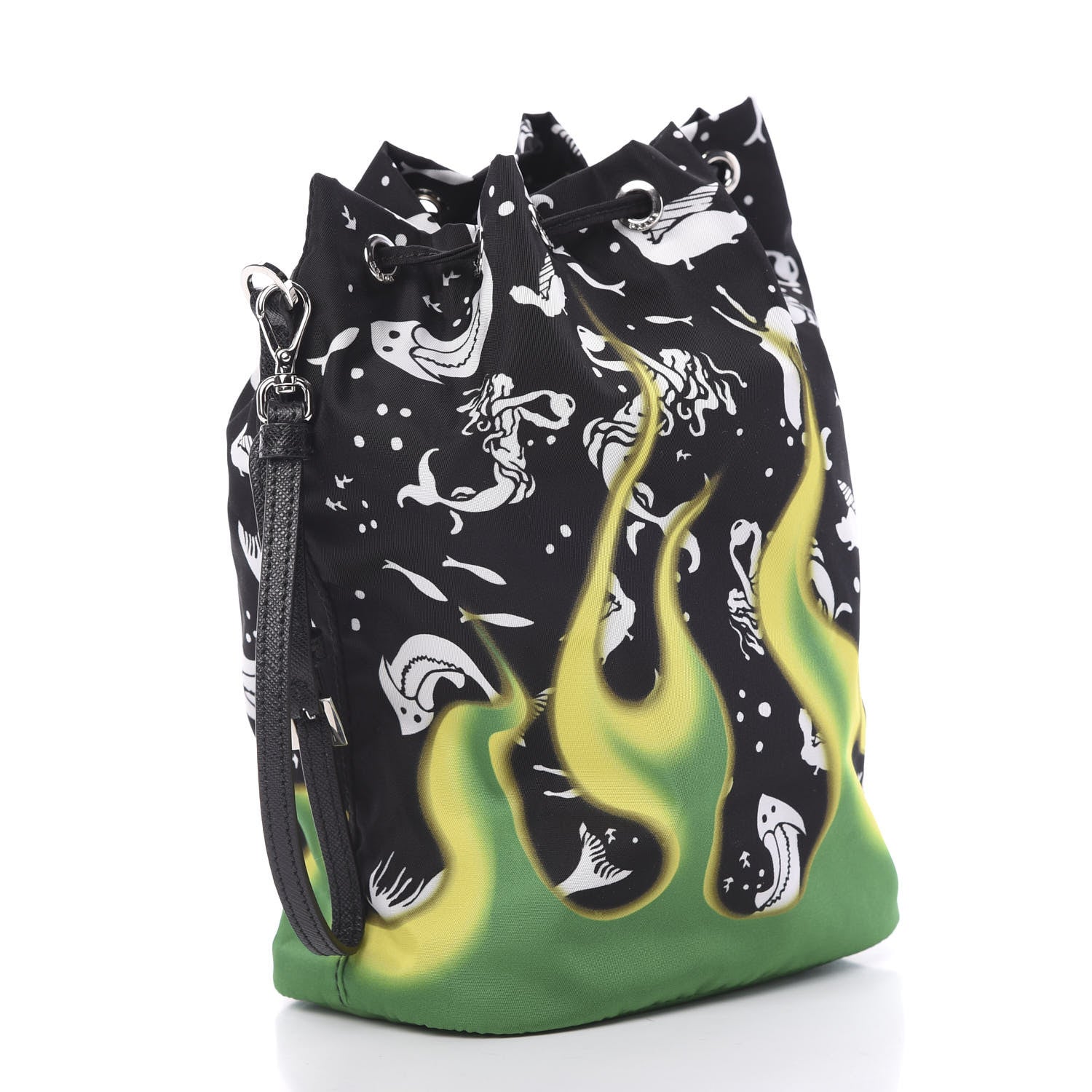 Prada Saffiano Tessuto Nylon Sirene Bucket Wristlet Mango 2 of 10