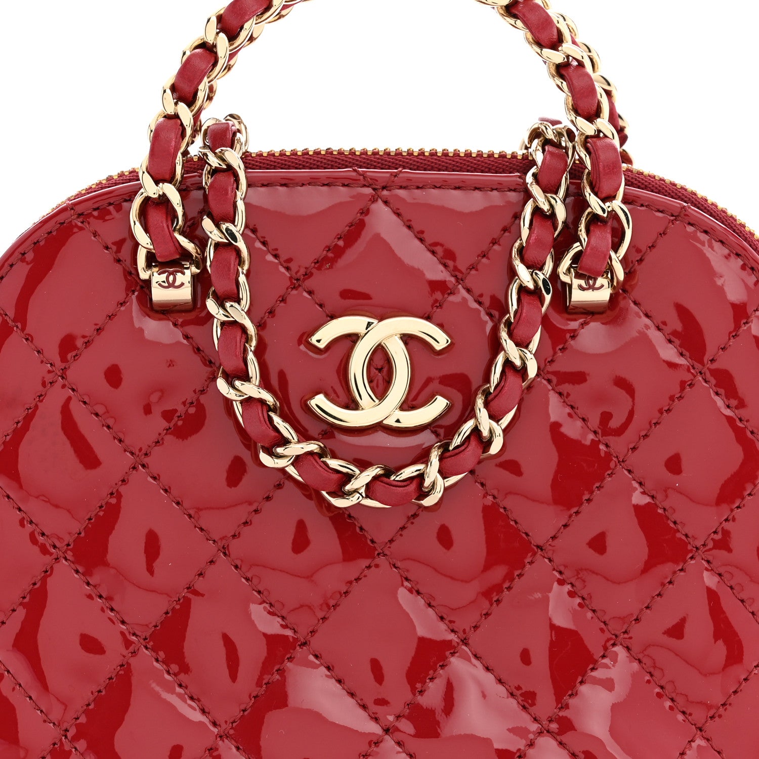 Chanel Patent Calfskin Quilted Shiny Coco Clutch With Chain Red 7 of 10