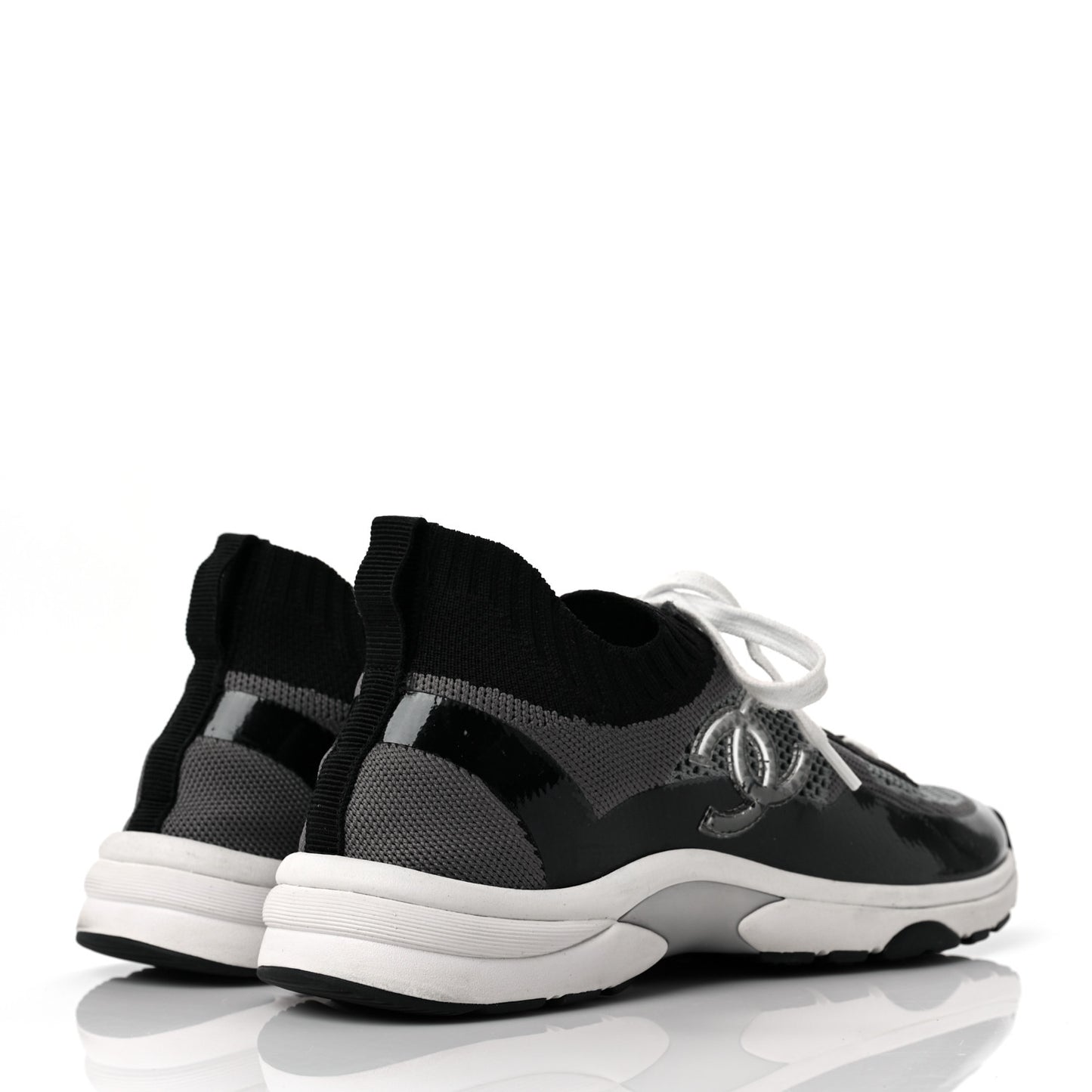 Fabric Calfskin Suede CC Womens Sneakers 39.5 Black Grey