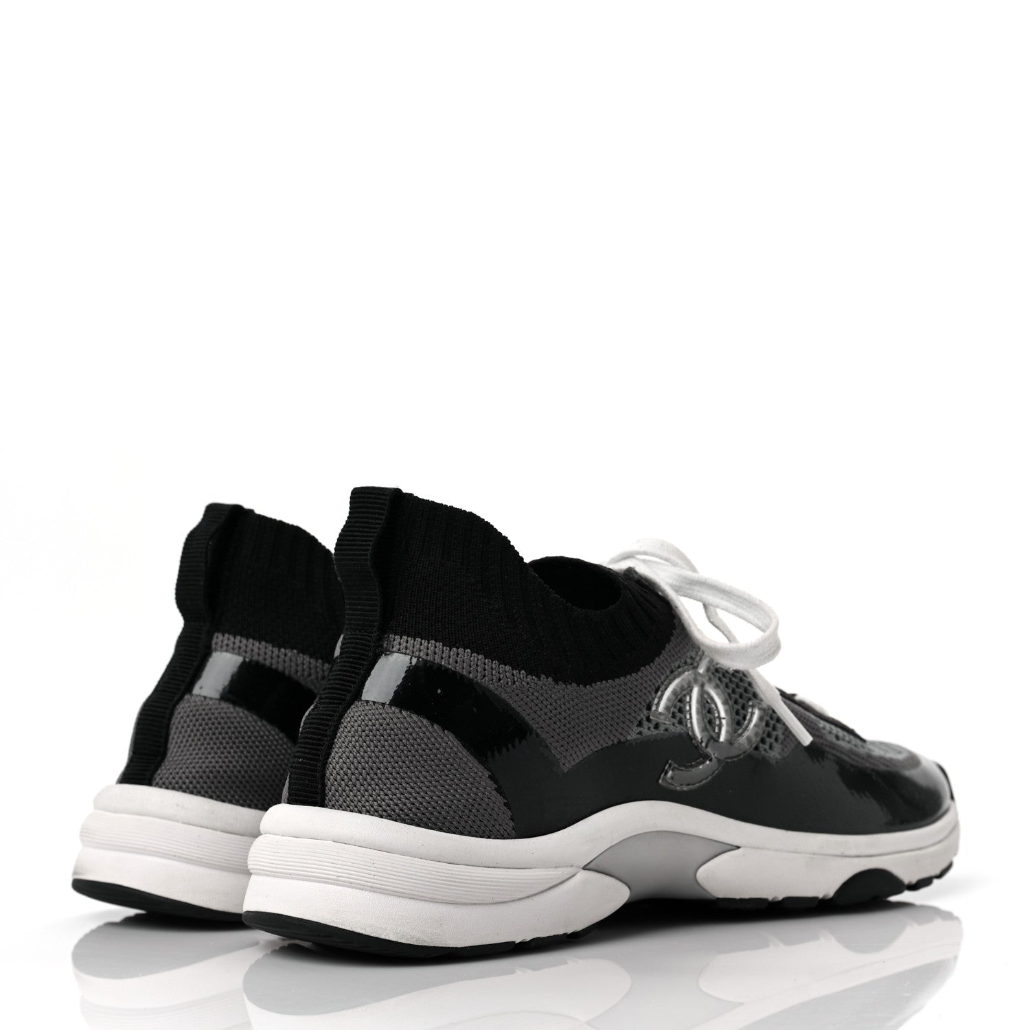 Chanel Fabric Calfskin Suede CC Womens Sneakers 39.5 Black Grey 3 of 5