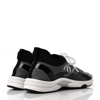 Chanel Fabric Calfskin Suede CC Womens Sneakers 39.5 Black Grey 3 of 5