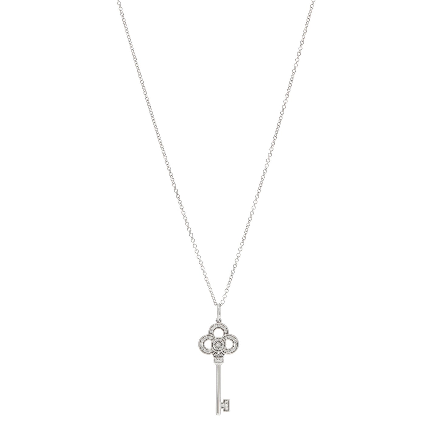 18K White Gold Diamond Mini Crown Key Pendant Necklace