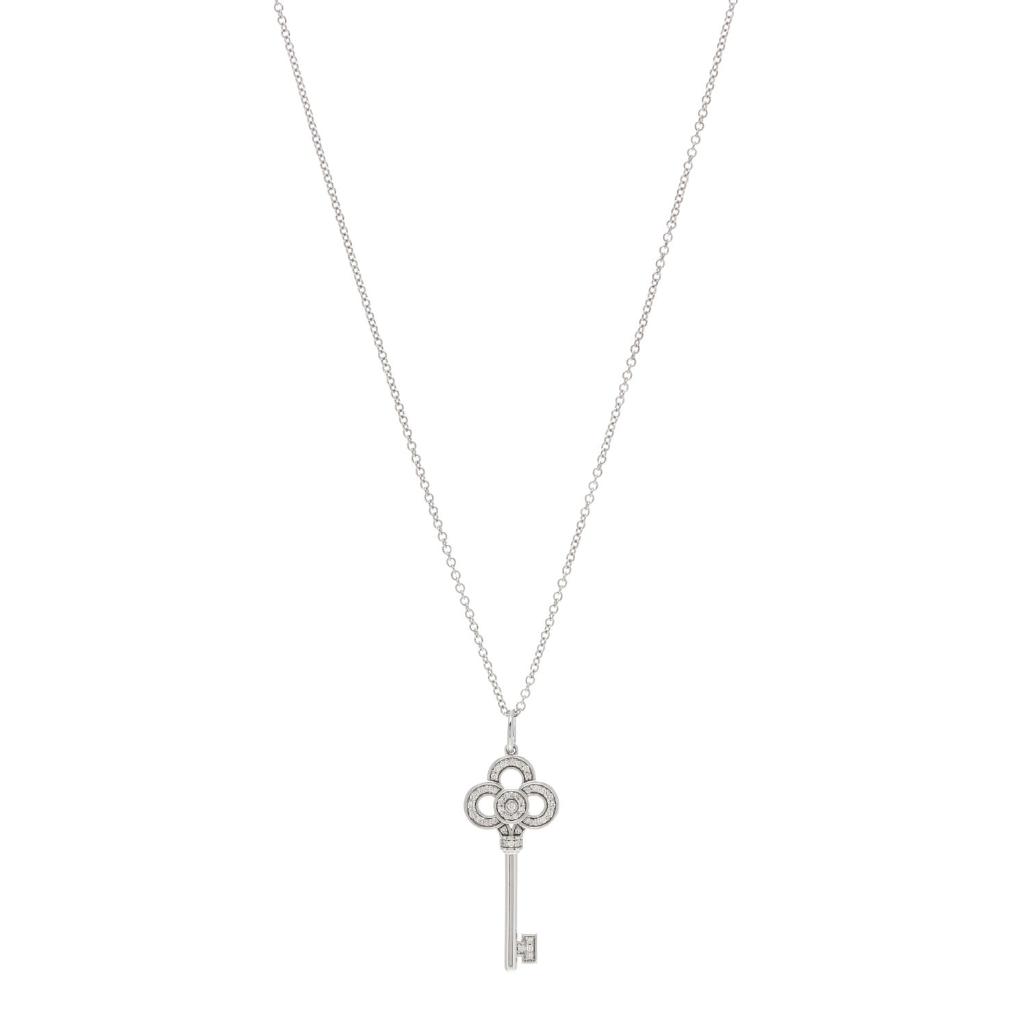 Tiffany 18K White Gold Diamond Mini Crown Key Pendant Necklace 1 of 6