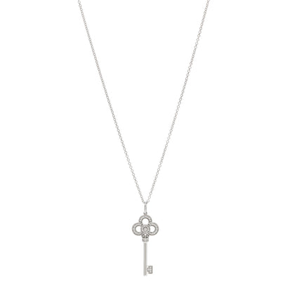 Tiffany 18K White Gold Diamond Mini Crown Key Pendant Necklace 1 of 6