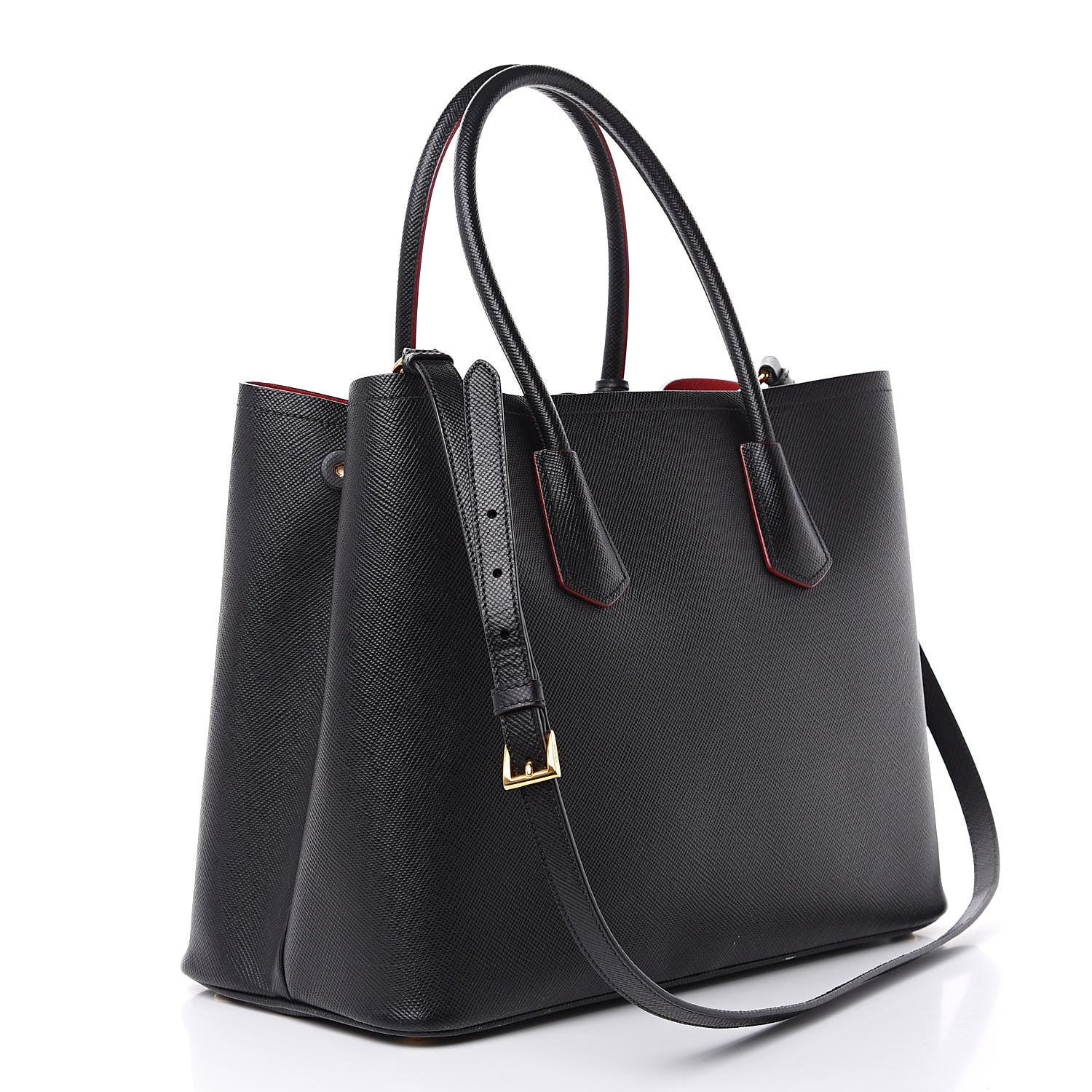Prada Saffiano Cuir Large Double Bag Black Fuoco 3 of 13
