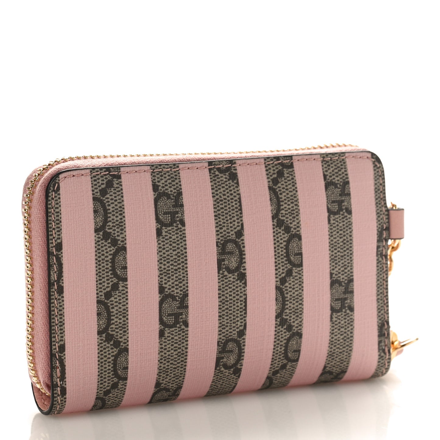 GG Supreme Monogram Vitello Eclipse Enamel Striped GG Key Card Case Beige Ebony Pink