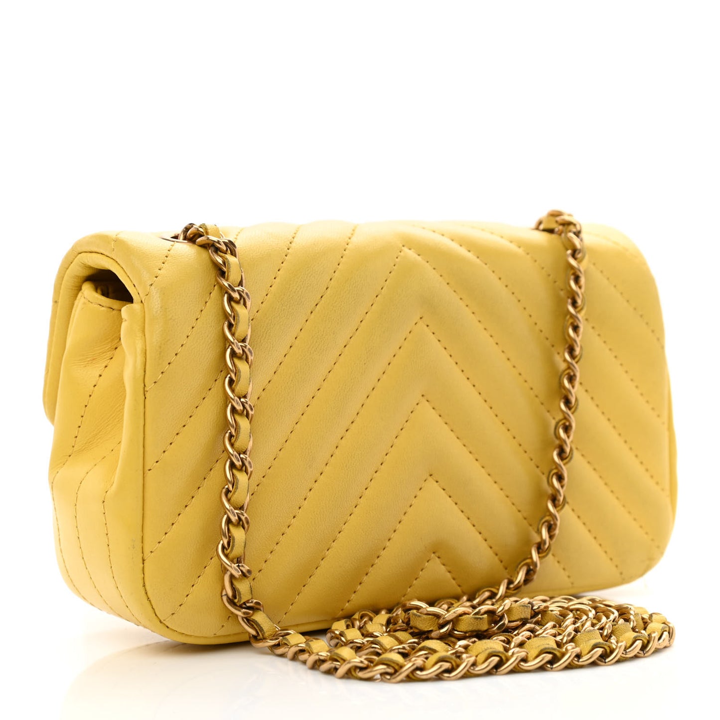 Lambskin Chevron Quilted Extra Mini Rectangular Flap Yellow