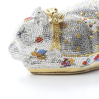 Judith Leiber Swarovski Crystal Sleeping Cat Minaudiere Clutch Silver Gold Multicolor 10 of 10