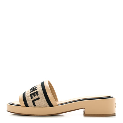 Chanel Lambskin Embroidered CC Mule Sandal 35 Beige Black 1 of 9