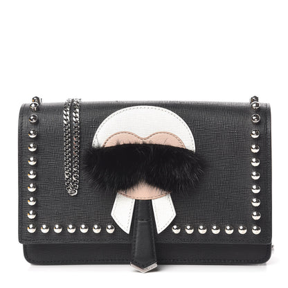 Fendi Vitello Elite Mink Fur Studded Karlito Tube Wallet on Chain Black 1 of 11