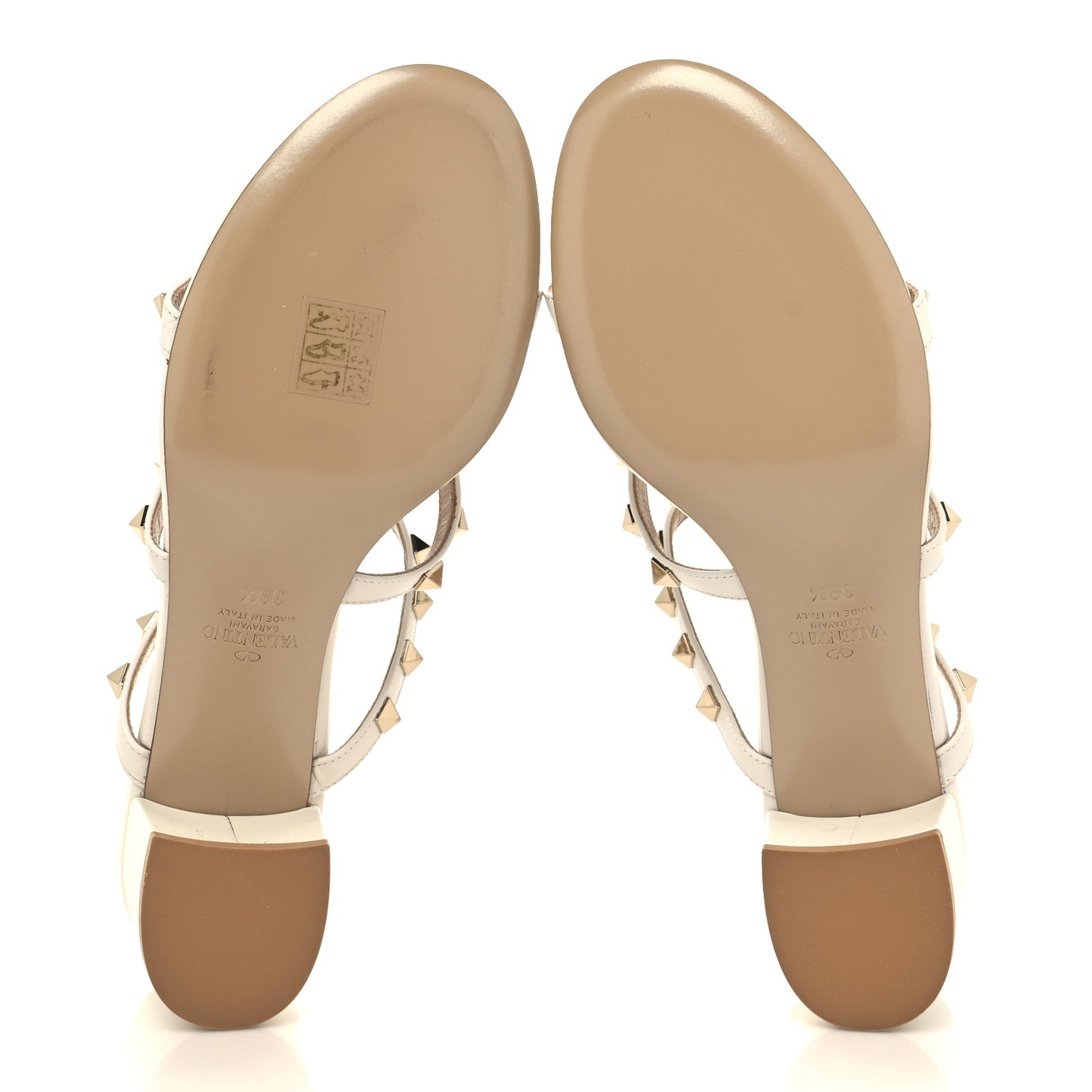 Calfskin Rockstud 60mm Caged Slide Sandals 39.5 Optic White