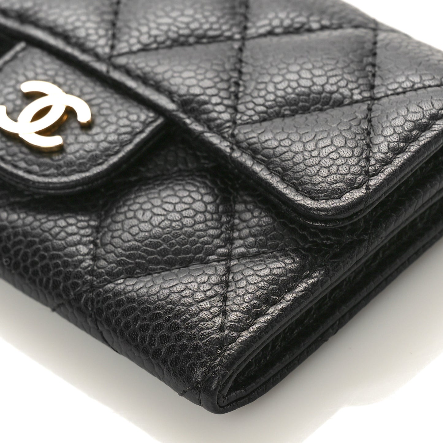 Caviar Quilted Flap Card Holder Black