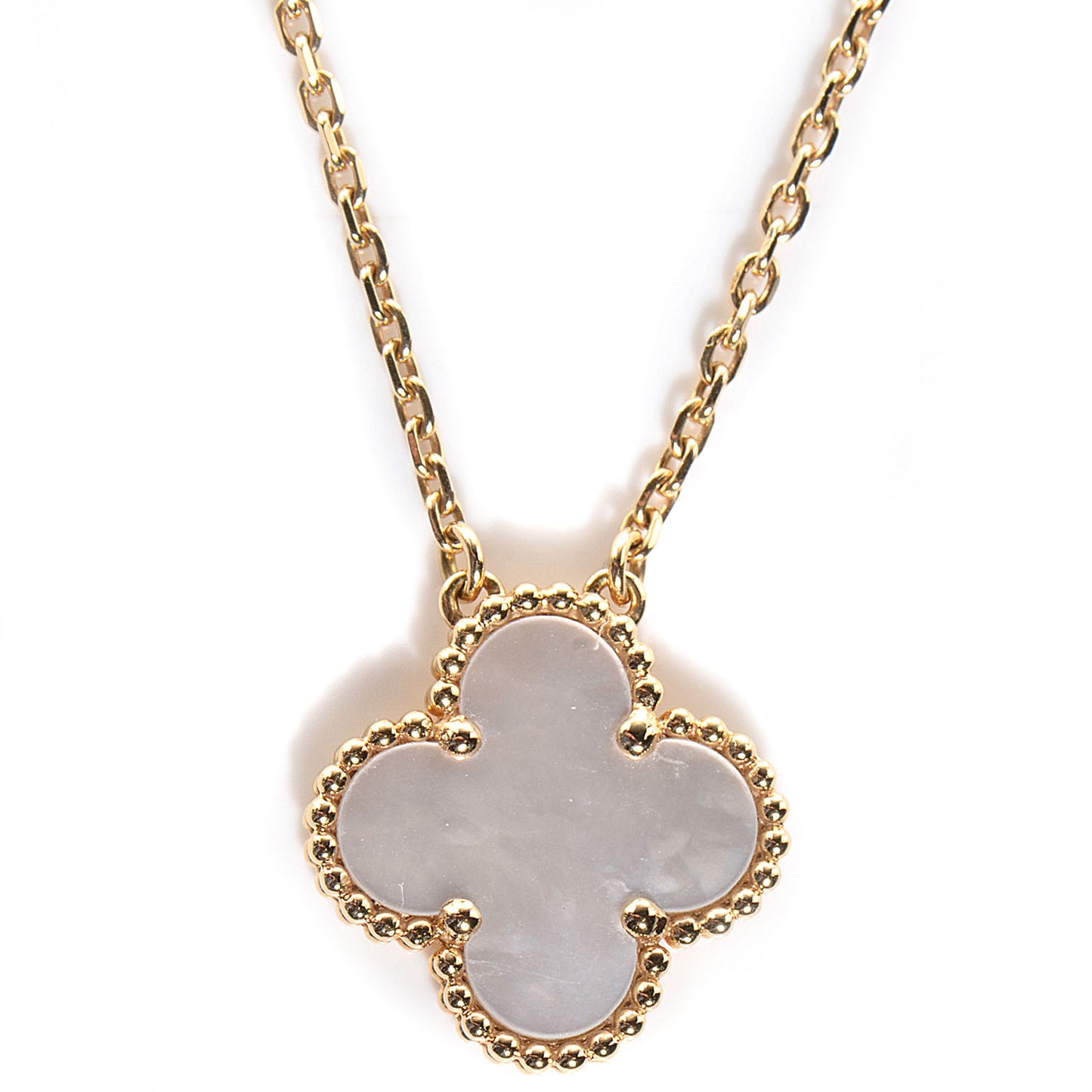 18K Yellow Gold Mother of Pearl Vintage Alhambra Pendant Necklace