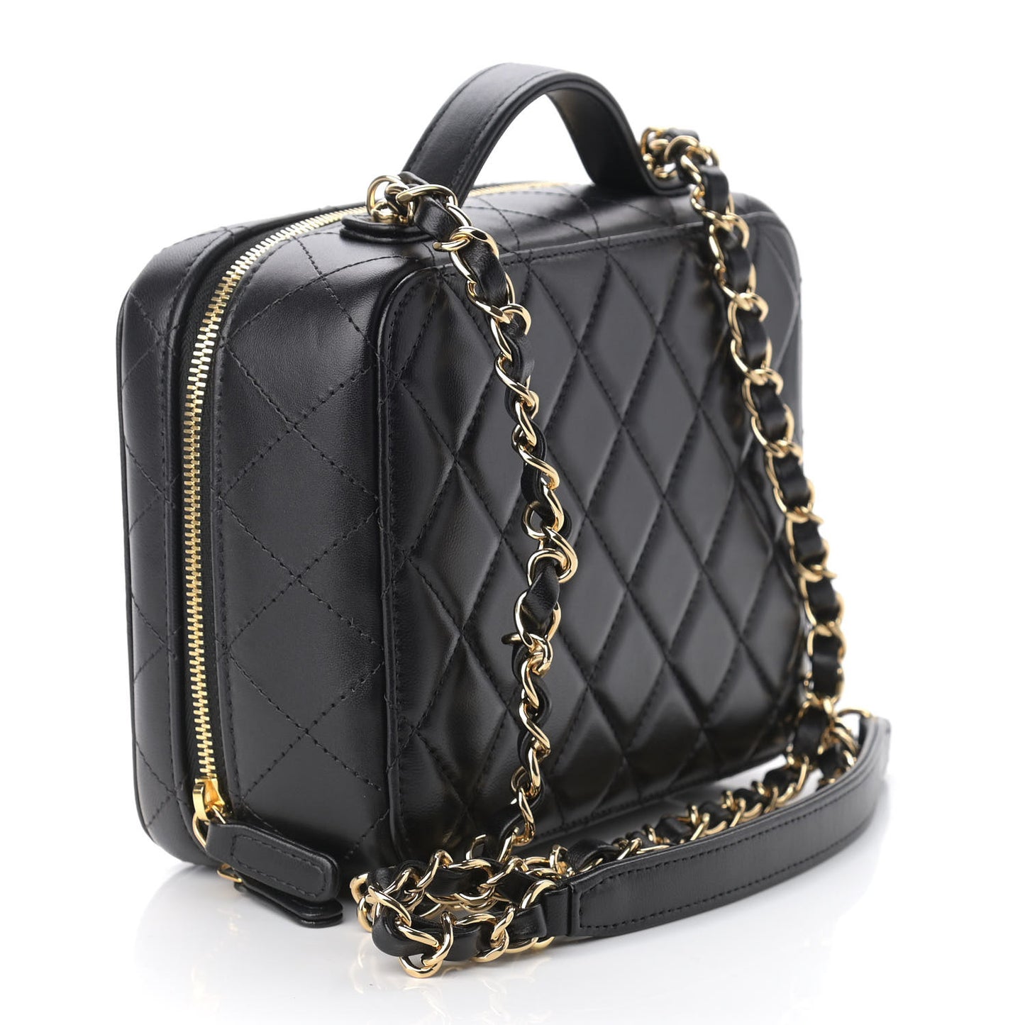 Lambskin Metal Quilted Golden Plate Vanity Case Black Golden Plate Vanity Case Black Gold