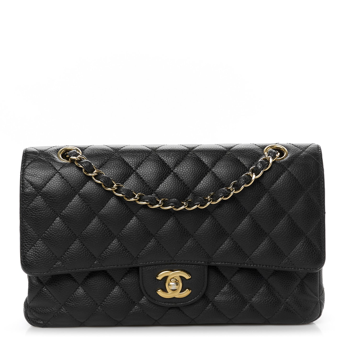 Caviar Quilted Medium Double Flap Black