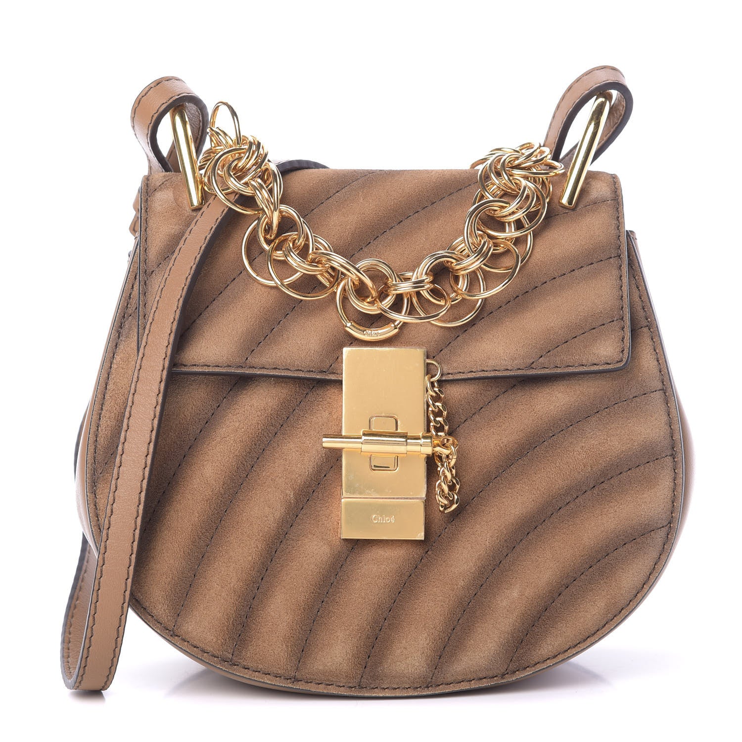 Chloe Suede Calfskin Quilted Drew Bijou Shoulder Bag Nut 1 of 12