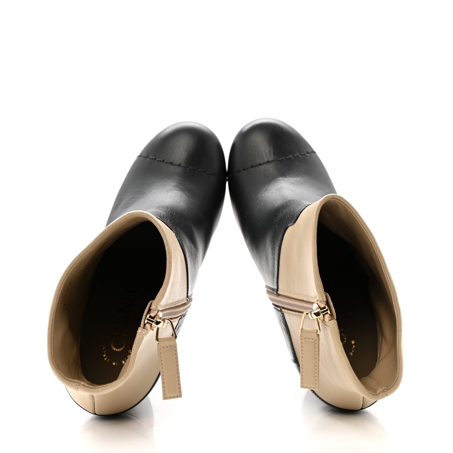Chanel Tumbled Calfskin CC Short Boots 36 Beige Black 3 of 12