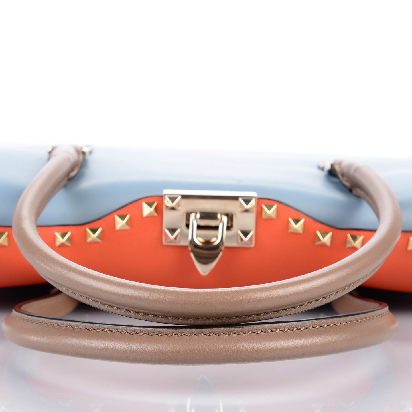 Vitello Colorblock Rockstud Convertible Top Handle Tote Multicolor