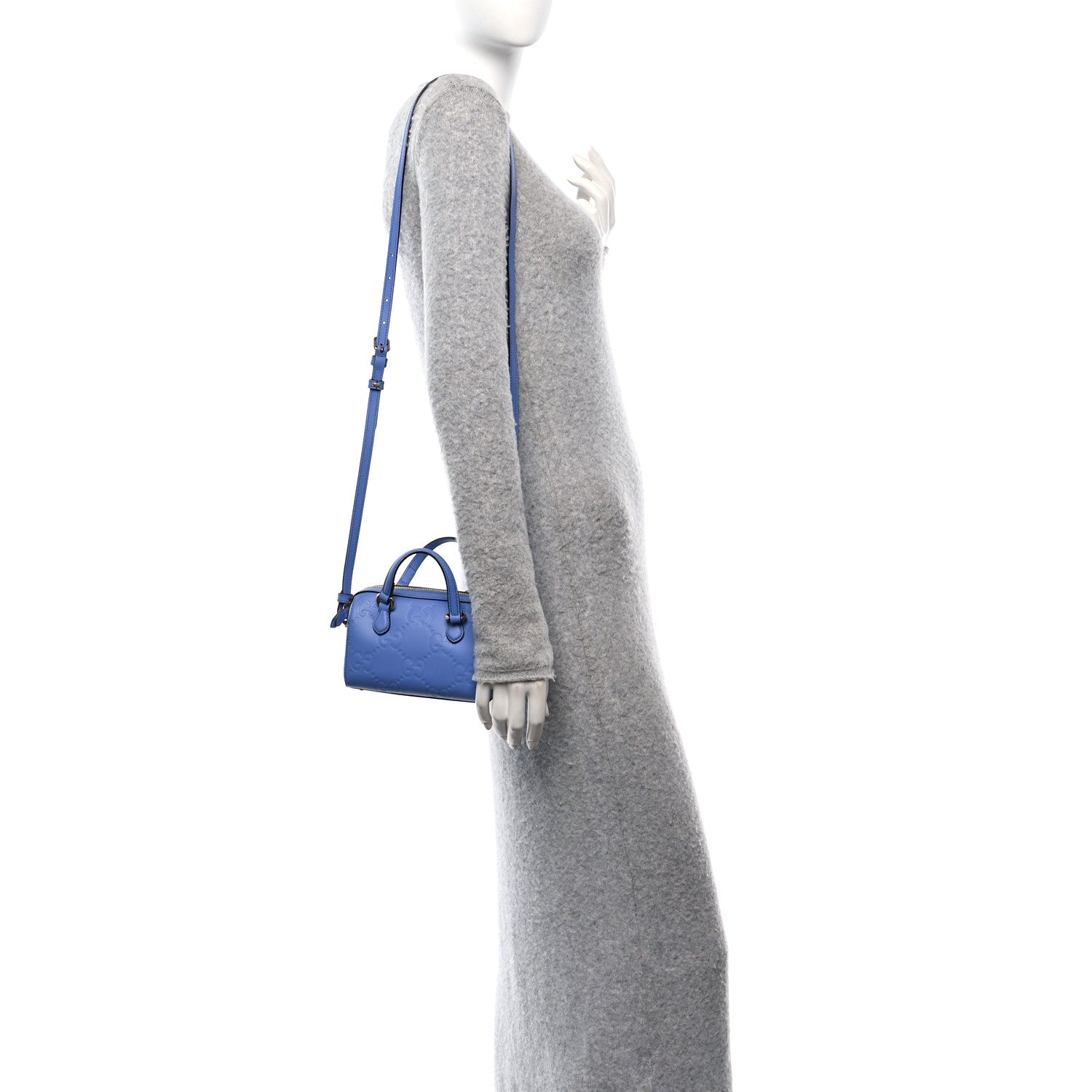 Gucci Calfskin Jumbo GG Embossed Super Mini Top Handle Bowler Bag Blue 2 of 10