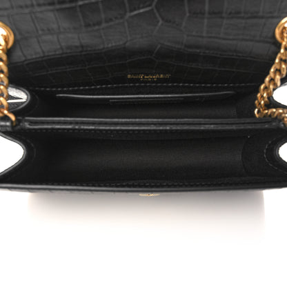 Saint Laurent Calfskin Crocodile Embossed Monogram Small Sunset Black 4 of 9