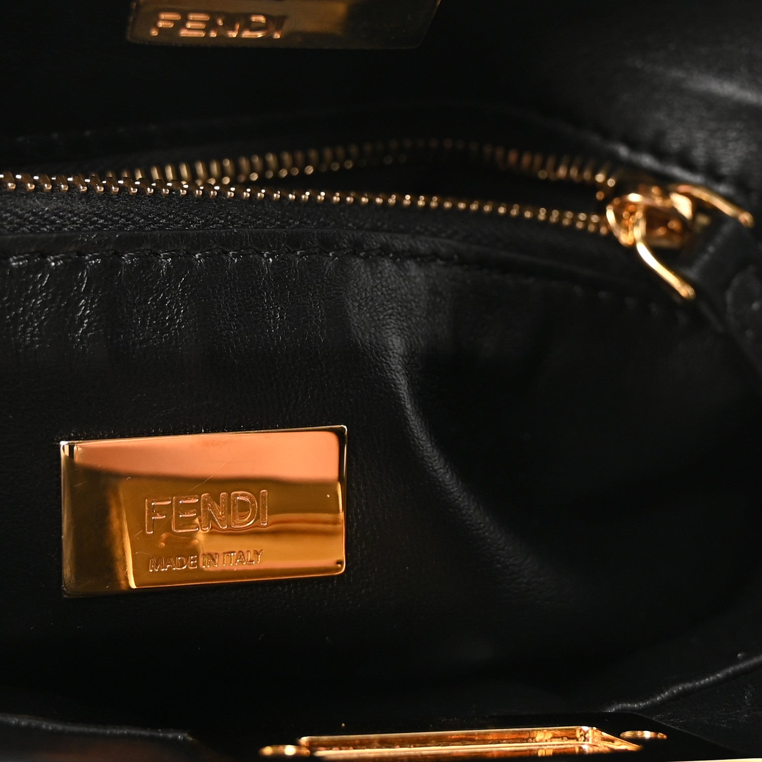 Fendi Shearling Nappa Macro FF 1974 Mini Peekaboo Iconic Satchel Tobacco Black 6 of 9