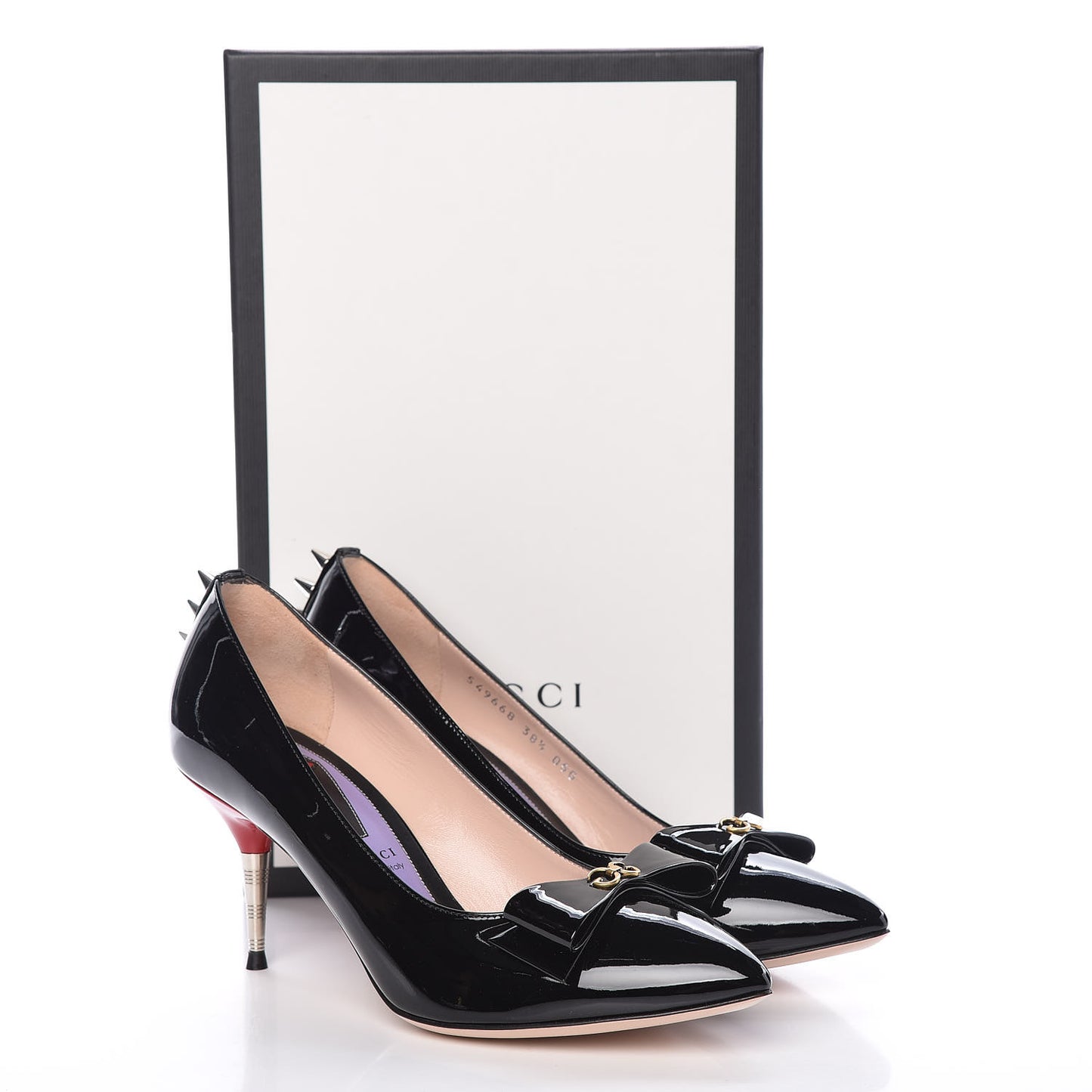 Patent GG Bow Sadie Spike Mid Heel Pumps 38.5 Black