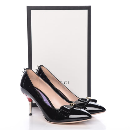 Gucci Patent GG Bow Sadie Spike Mid Heel Pumps 38.5 Black 8 of 8