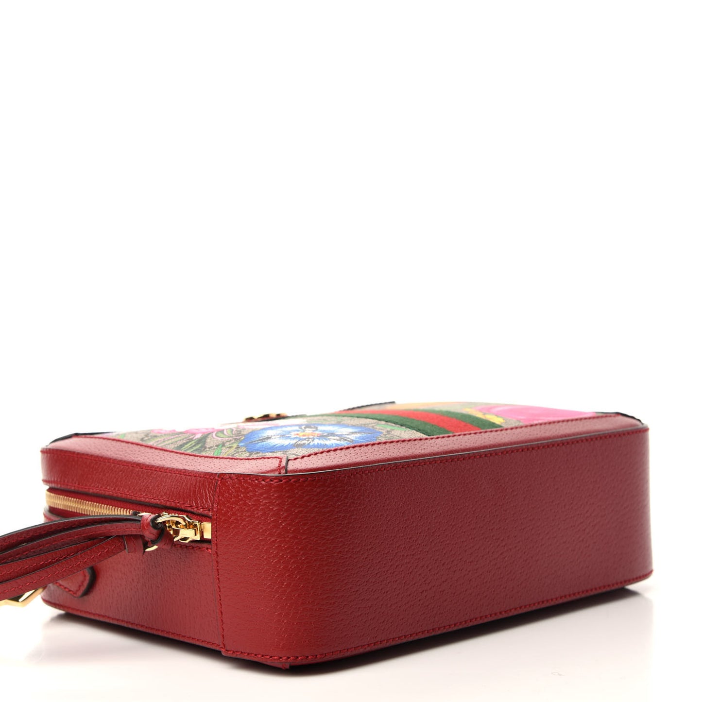 GG Supreme Monogram Flora Web Small Ophidia Top Handle Shoulder Bag Hibiscus Red