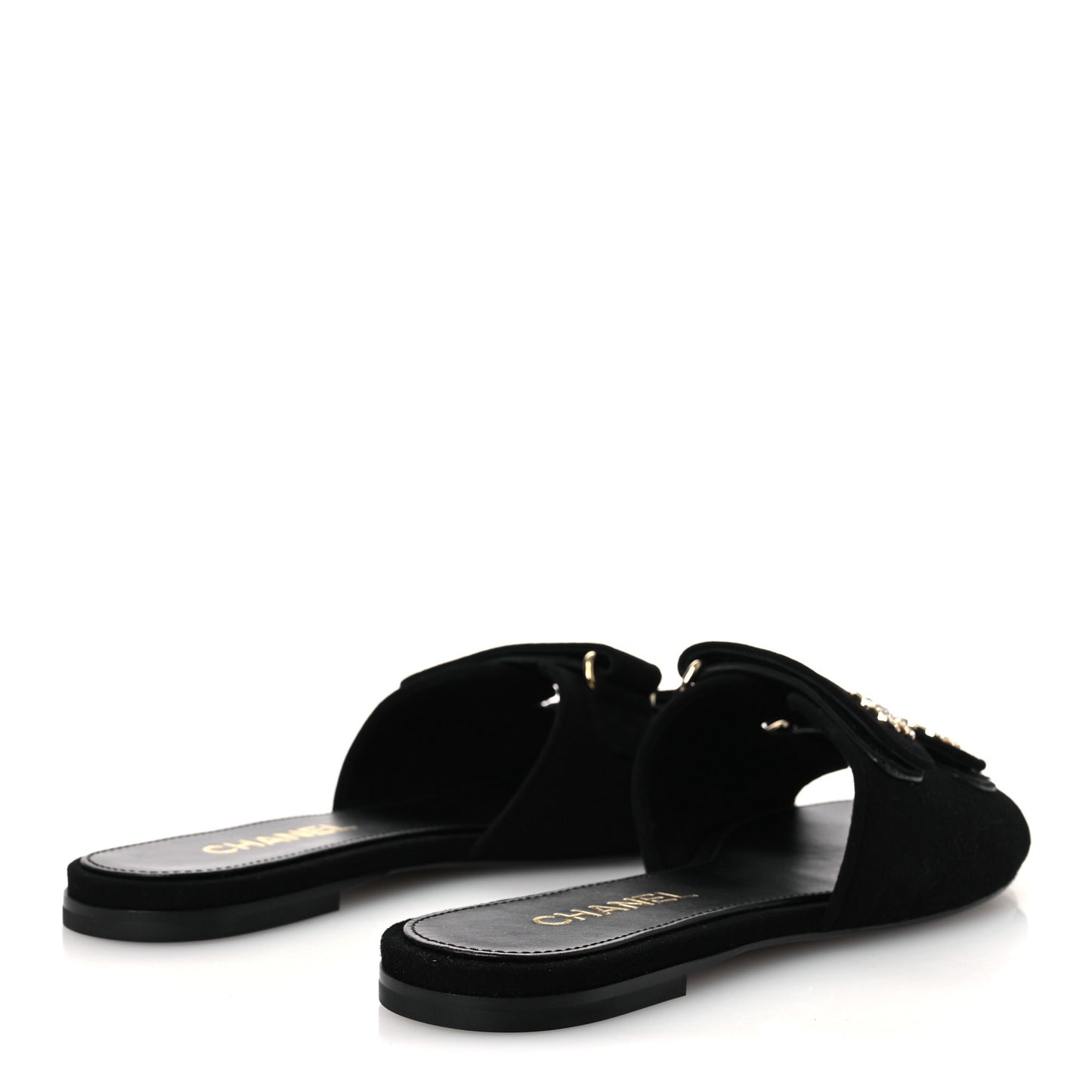 Suede Kidskin Velcro Crystal CC Mules 38.5 Black 39.5 Black