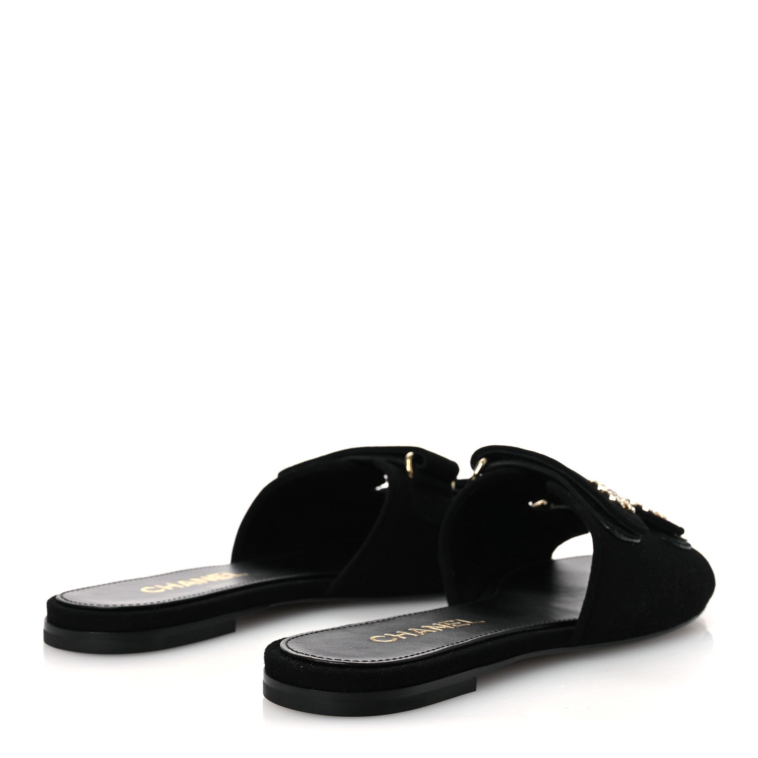 Chanel Suede Kidskin Velcro Crystal CC Mules 38.5 Black 39.5 Black 5 of 11