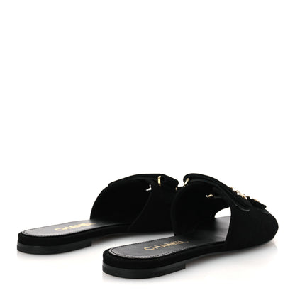 Chanel Suede Kidskin Velcro Crystal CC Mules 38.5 Black 39.5 Black 5 of 11