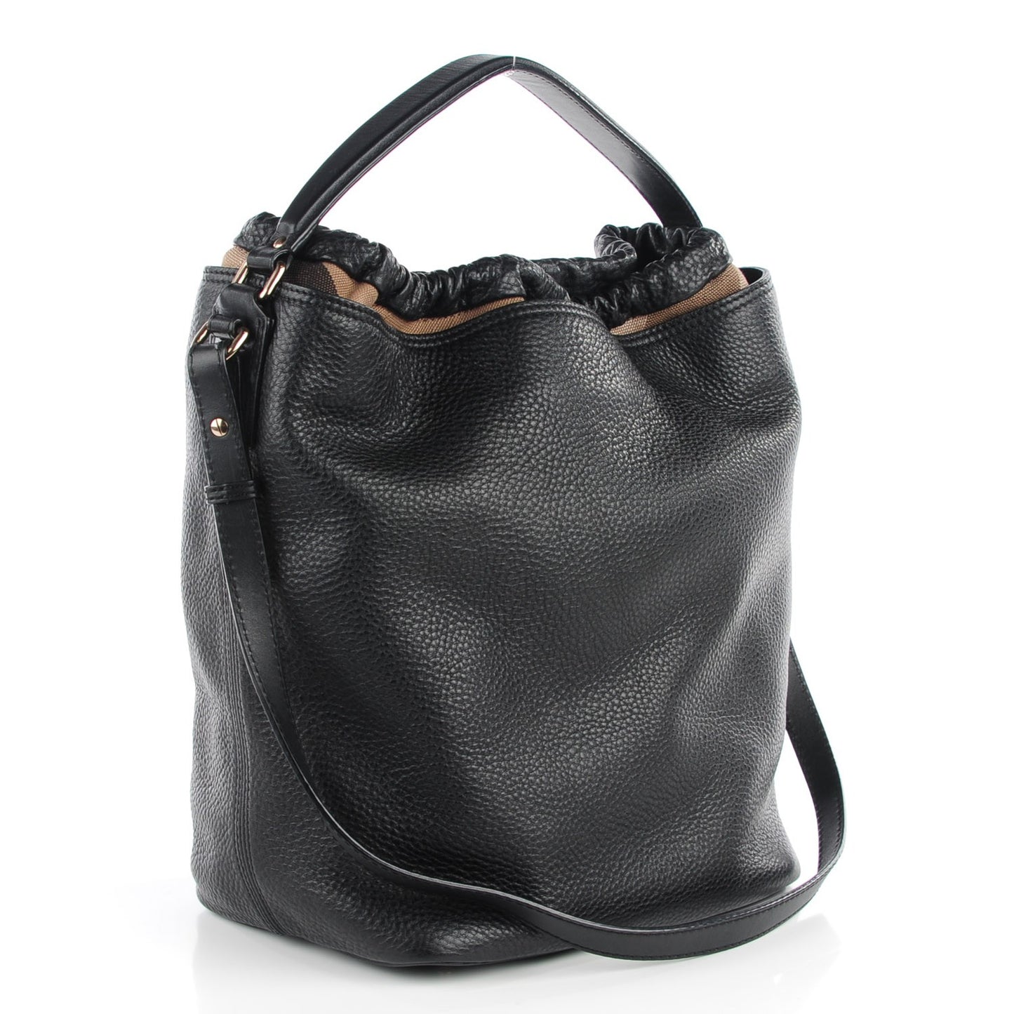 Grainy Calf Bucket Shoulder Bag Black
