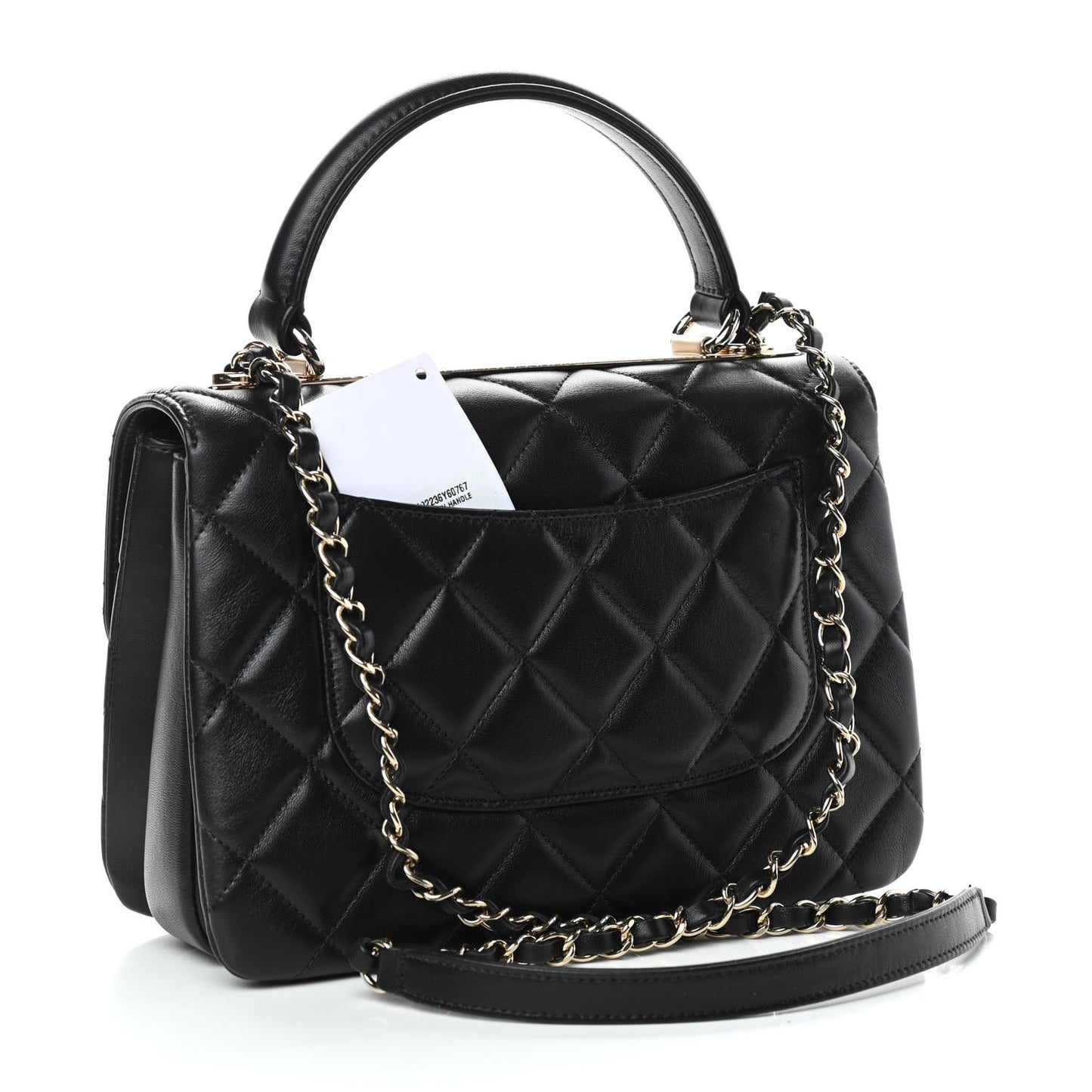 Lambskin Quilted Small Trendy CC Dual Handle Flap Bag Black