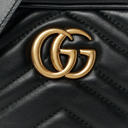 Gucci Calfskin Matelasse Mini GG Marmont Chain Shoulder Bag Black 9 of 11