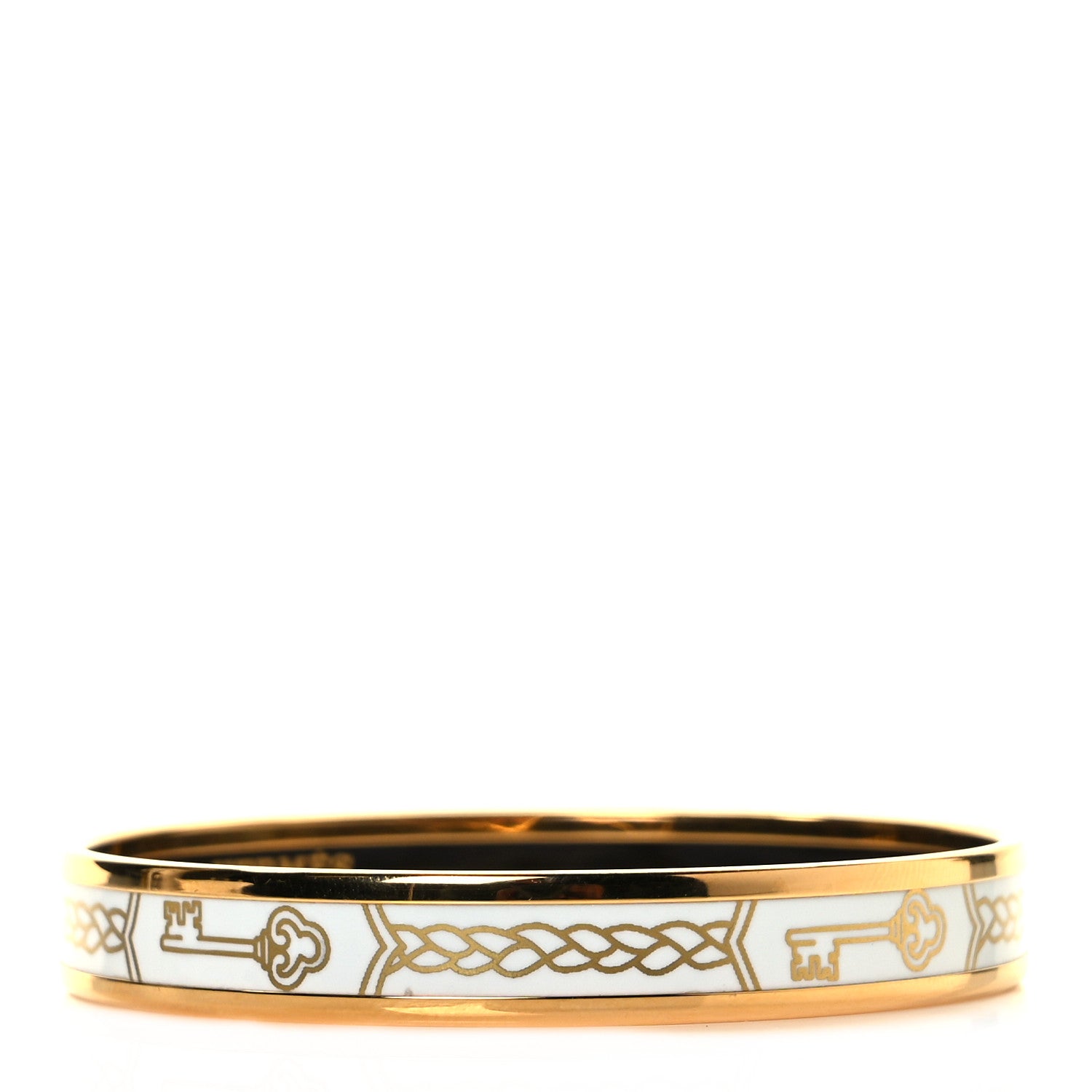 Hermes Enamel Printed Narrow Le Cles Bracelet 65 Or White 1 of 4