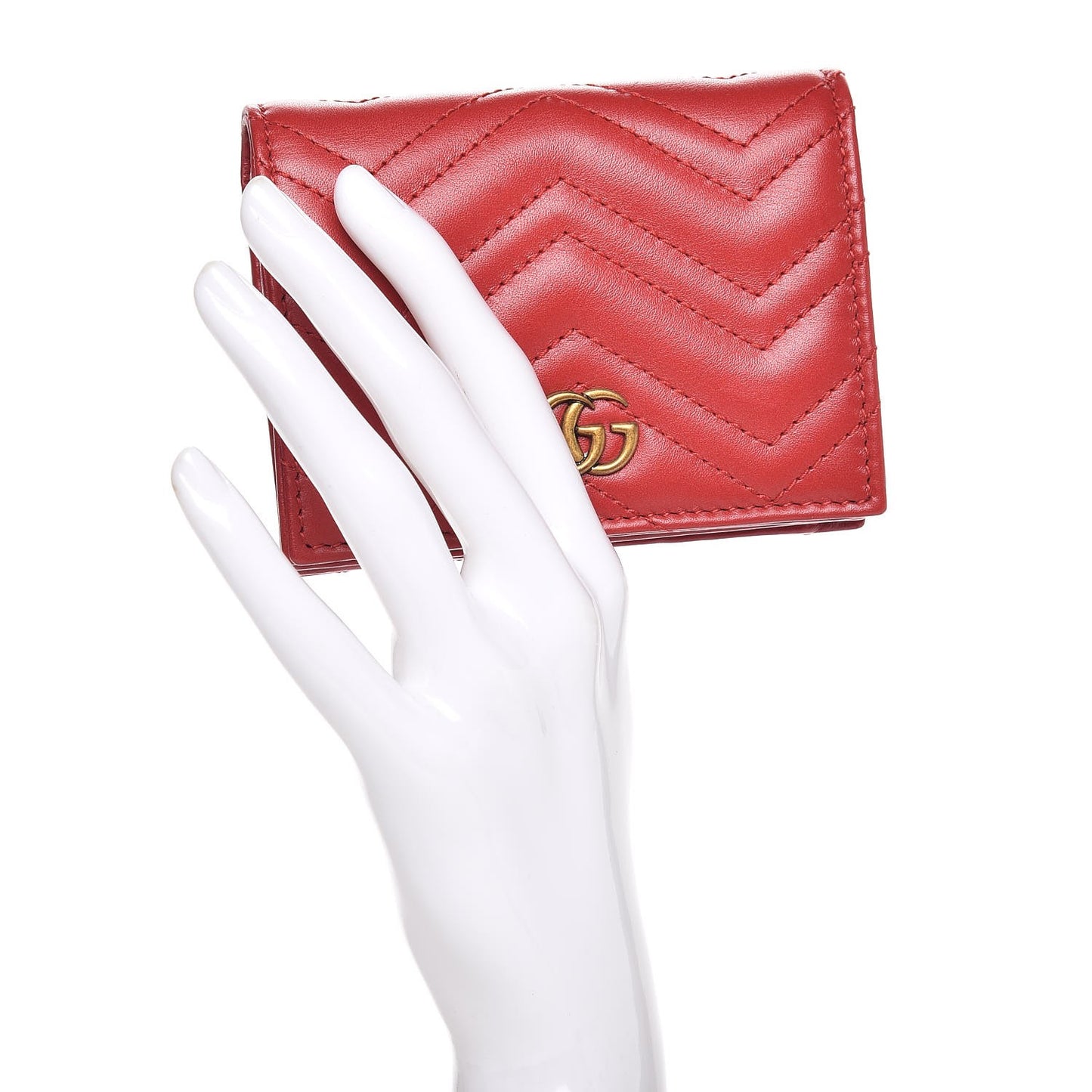 Calfskin Matelasse GG Marmont Card Case Wallet Hibiscus Red