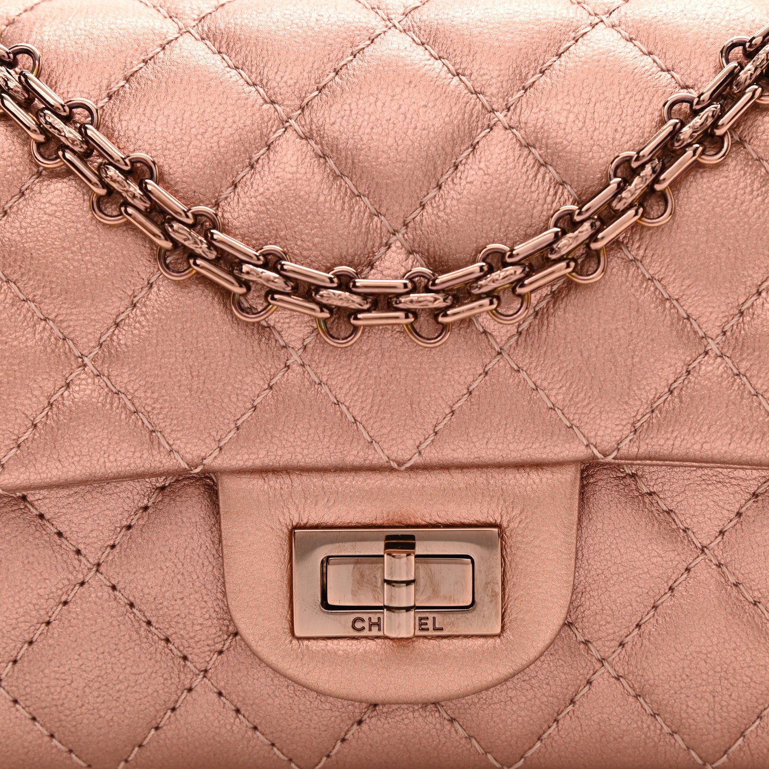 Chanel Metallic Grained Calfskin Quilted 2.55 Reissue Mini Flap Copper Pink 8 of 8