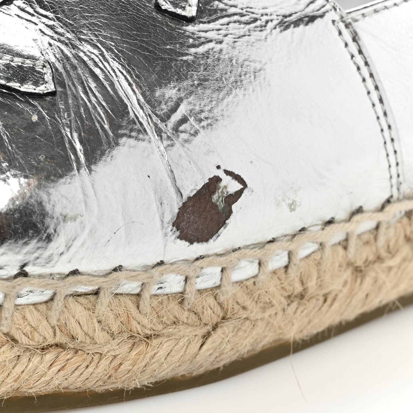 Laminated Goatskin CC Espadrilles 37 Silver