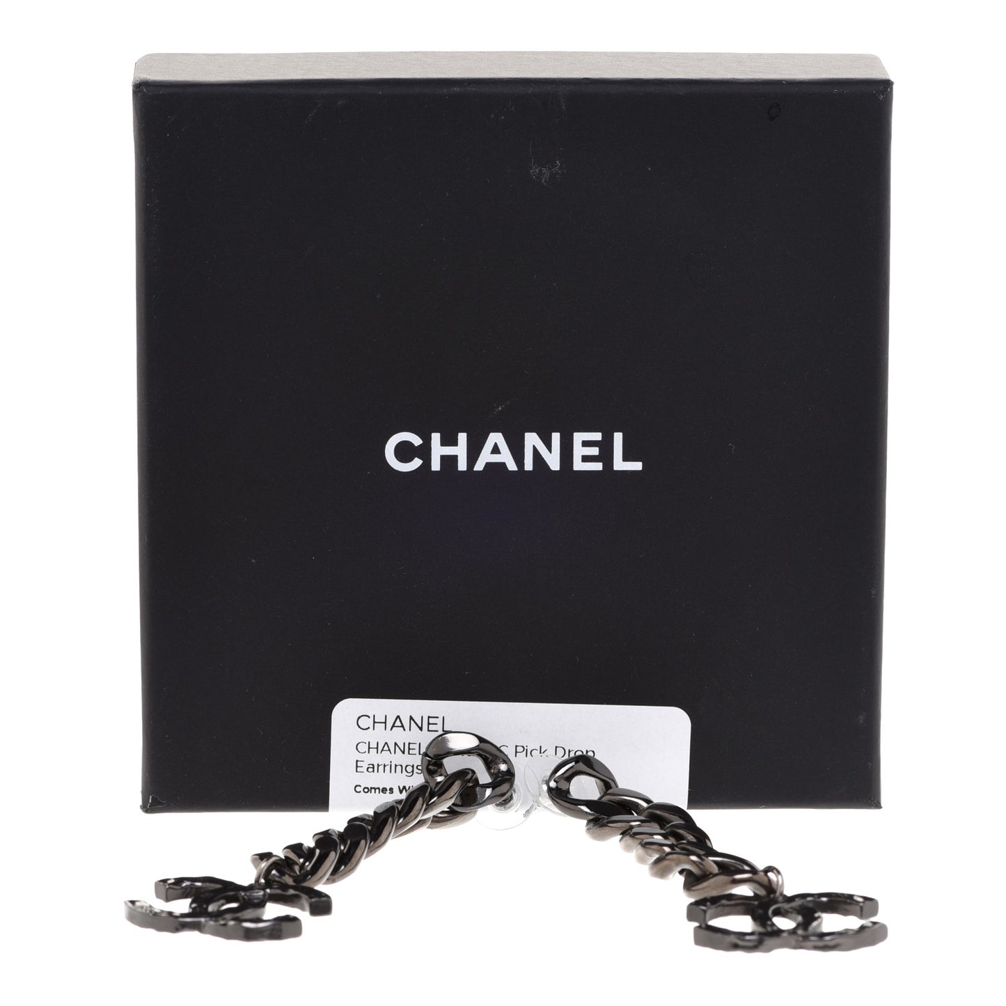 Metal CC Pick Drop Earrings Ruthenium