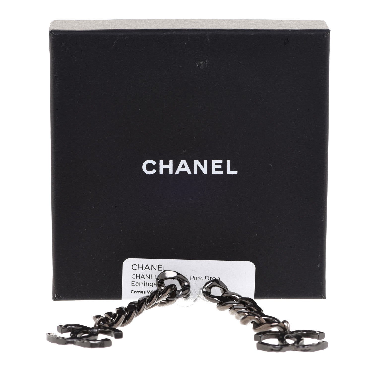 Chanel Metal CC Pick Drop Earrings Ruthenium 5 of 5